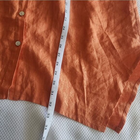 For Cynthia Orange Sleeveless Linen Button Down Coastal Blouse - Picture 7 of 10